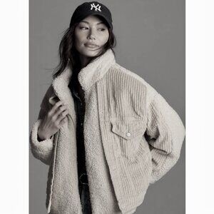 Blank NYC Fuzzy Wuzzy Corduroy Sherpa Mix Trucker Jacket Brown Tan Size Small